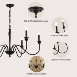 NIVOR Country 95cm Candle-Style Chandelier, Adjustable Chain, 6 Lights in Black - thumbnail 9