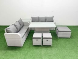 Fimous Outdoor Garden Furniture Sets 9 Seater Wicker Rattan Furniture Sofa Sets w/ Adjustable Lifting Dining or Coffee Table high Back Lounge Sofa 3 - thumbnail 2