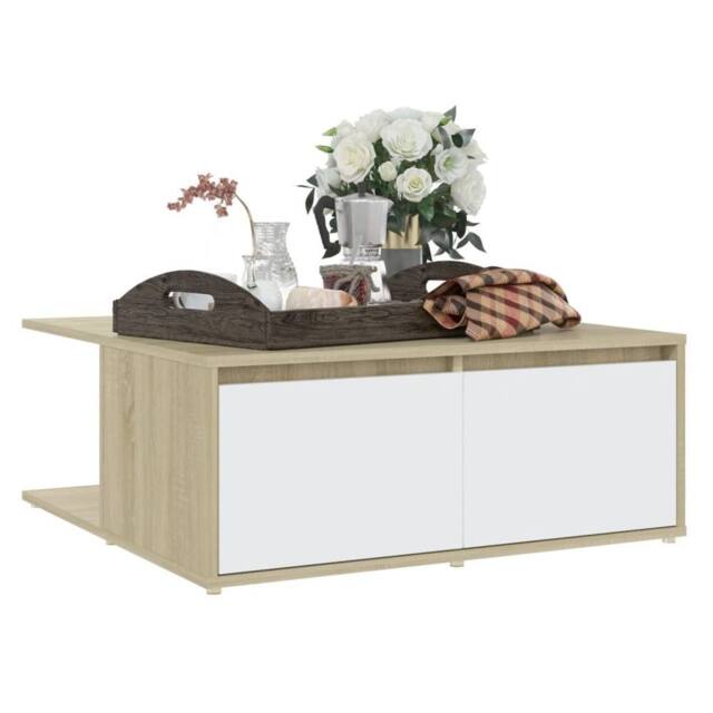 Berkfield Home Durable Coffee Table White & Sonoma Oak 80x80x31 cm Engineered Wood in Natural - Size: 80 x 80 x 31 cm - image 1