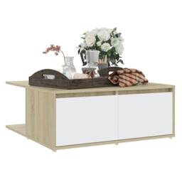 Berkfield Home Durable Coffee Table White & Sonoma Oak 80x80x31 cm Engineered Wood in Natural - Size: 80 x 80 x 31 cm - thumbnail 1