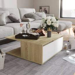 Berkfield Home Durable Coffee Table White & Sonoma Oak 80x80x31 cm Engineered Wood in Natural - Size: 80 x 80 x 31 cm - thumbnail 2