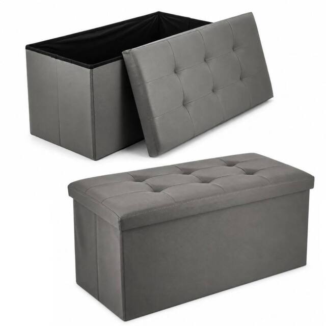 KORVIXA Dark Grey Faux Leather Foldable Storage Ottoman 76×37×37cm - Size: 100 cm x 100 cm - image 1
