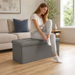 KORVIXA Dark Grey Faux Leather Foldable Storage Ottoman 76×37×37cm - Size: 100 cm x 100 cm - thumbnail 4