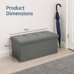 KORVIXA Dark Grey Faux Leather Foldable Storage Ottoman 76×37×37cm - Size: 100 cm x 100 cm - thumbnail 2
