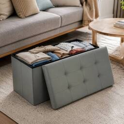 KORVIXA Dark Grey Faux Leather Foldable Storage Ottoman 76×37×37cm - Size: 100 cm x 100 cm - thumbnail 3