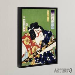 "Artery8 Samurai Portrait Actor Japanese Framed Canvas Wall Art Print Kunichika - Size: W12"" x H16""" - thumbnail 2