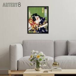 "Artery8 Samurai Portrait Actor Japanese Framed Canvas Wall Art Print Kunichika - Size: W12"" x H16""" - thumbnail 3