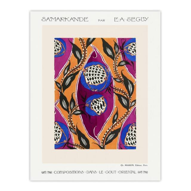 "Artery8 Oriental Style Flower Pattern Vintage Wall Art Print Eugene Seguy - Size: W12"" x H16""" - image 1