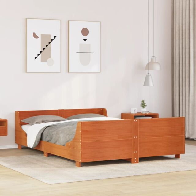 Berkfield Home Bed Frame without Mattress Wax Brown 120x190 cm Small Double Solid Wood Pine - image 1