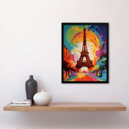 Artery8 Wall Art Print Abstract Paris Eiffel Tower Sunrise Colour Explosion France Monument Vibrant Bold Bright Colourful Painting Art Framed - thumbnail 4