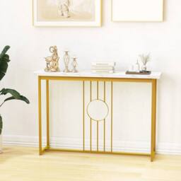 Havendro Console Table Modern Faux Marble Top Table Long Sofa Side Table in Gold - thumbnail 4