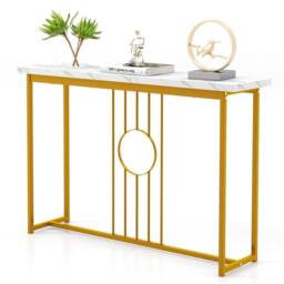 Havendro Console Table Modern Faux Marble Top Table Long Sofa Side Table in Gold