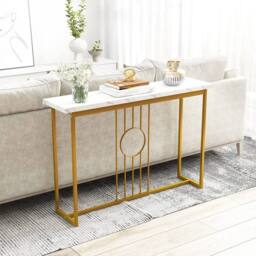 Havendro Console Table Modern Faux Marble Top Table Long Sofa Side Table in Gold - thumbnail 3