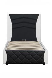 SlumberWorx Galaxy Ottoman Storage LED Headboard Gaming Single Black Bed Frame in White - thumbnail 6