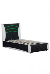SlumberWorx Galaxy Ottoman Storage LED Headboard Gaming Single Black Bed Frame in White - thumbnail 5
