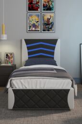 SlumberWorx Galaxy Ottoman Storage LED Headboard Gaming Single Black Bed Frame in White - thumbnail 2