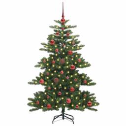 Berkfield Home Elegant Artificial Hinged Christmas Tree with 150 LEDs 150 cm PVC in Green - thumbnail 1