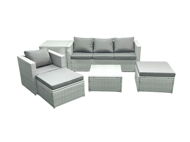 Fimous Garden Outdoor Furniture Set 6 Seater Rattan Sofa Set with 2 Big Footstools Armchair Side Table Light Grey Mixed - image 1