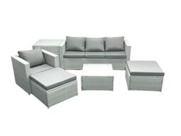 Fimous Garden Outdoor Furniture Set 6 Seater Rattan Sofa Set with 2 Big Footstools Armchair Side Table Light Grey Mixed - thumbnail 2