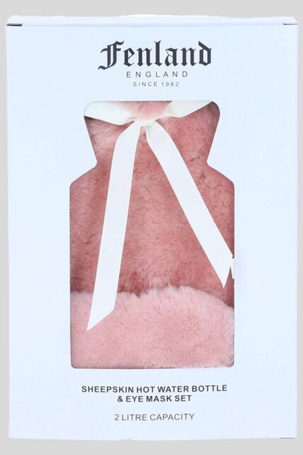 Fenland England Sheepskin Hot Water Bottle & Eye Mask Gift Set in Rose - image 1