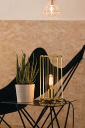 Orsina Gold Table Lamp, Luxe Gold Metal Base With Sculptural Geometric Design, Black Fabric Shade For Warm - thumbnail 2