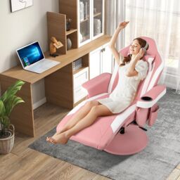 Costway Massage Gaming Chair Height Adjustable Swivel Racing Video Gaming Recliner in Pink - thumbnail 4