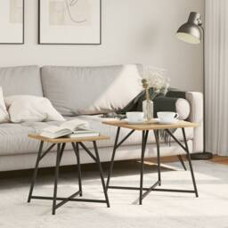 Berkfield Home Side Table 2-pack in Artisan Oak with Engineered Wood & Metal in Brown - thumbnail 1
