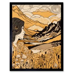"Artery8 Wall Art Print Earth Goddess Blooming Flowers Mountain Landscape Art Framed in Black - Size: W12"" x H16""" - thumbnail 1