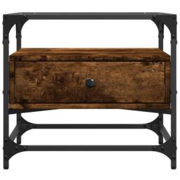 Berkfield Home Decorative Coffee Table with Glass Top Smoked Oak 50x50x45 cm Steel in Brown - Size: 50 x 50 x 45 cm - thumbnail 4