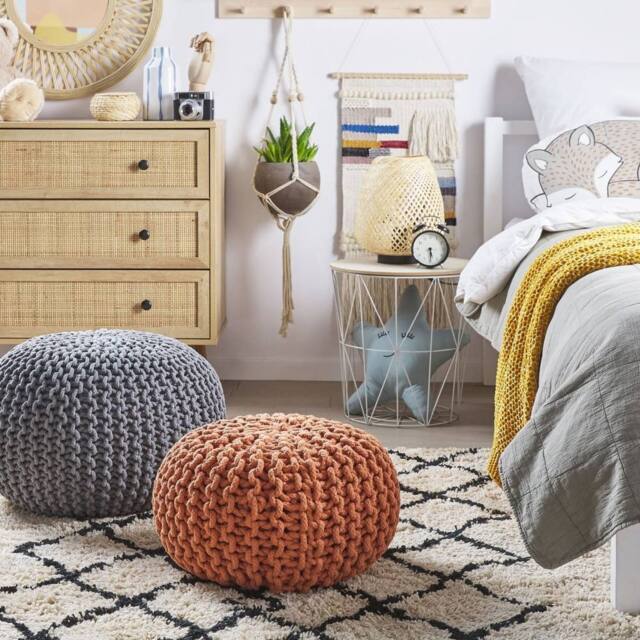 Wyld and Coco Dark Grey Knitted Cotton Pouf 50 x 35 cm - image 1