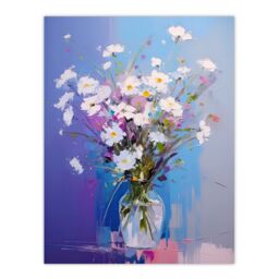 "Artery8 Wall Art Print White Daisy Bouquet in Vase Painting Pastel Purple Blue Poster - Size: W18"" x H24""" - thumbnail 1