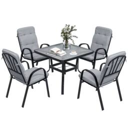 OUTSUNNY Garden Dining Set, Glass Table w/ Umbrella Hole in Black - thumbnail 2
