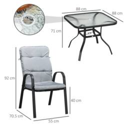 OUTSUNNY Garden Dining Set, Glass Table w/ Umbrella Hole in Black - thumbnail 3