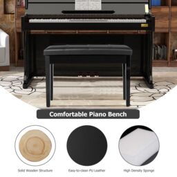 Costway Keyboard Seat Piano Bench Double Duet Seat W/Padded Cushion in Black - thumbnail 5