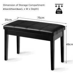 Costway Keyboard Seat Piano Bench Double Duet Seat W/Padded Cushion in Black - thumbnail 2