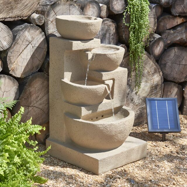 Primrose Kendal 4 Tier Cascading Solar Powered Water Feature with Lights H72cm in Beige - image 1