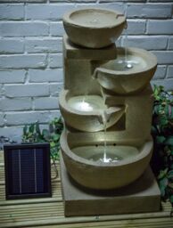 Primrose Kendal 4 Tier Cascading Solar Powered Water Feature with Lights H72cm in Beige - thumbnail 4