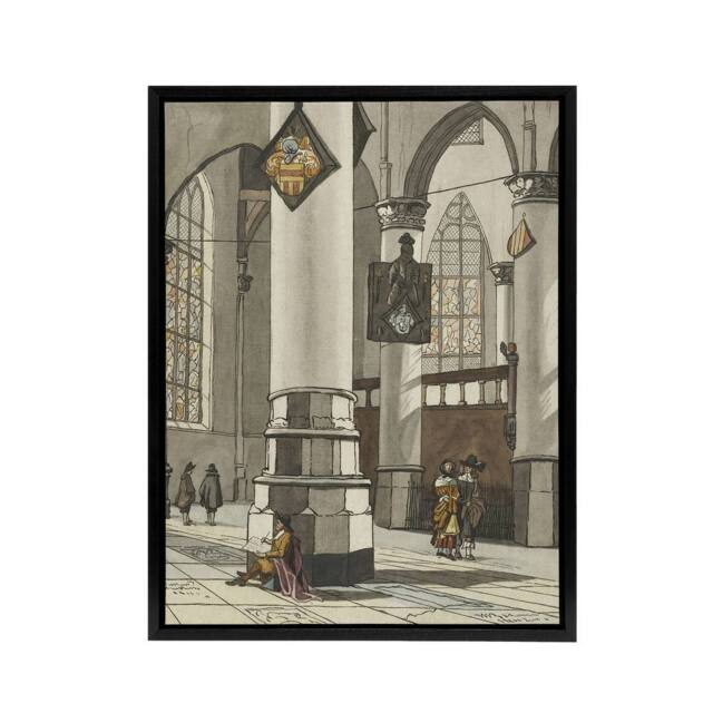 "Artery8 Cornelis Ploos van Amstel Gothic Church Interior Framed Canvas Art in Grey - Size: W12"" x H16""" - image 1