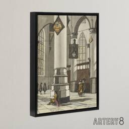 "Artery8 Cornelis Ploos van Amstel Gothic Church Interior Framed Canvas Art in Grey - Size: W12"" x H16""" - thumbnail 2