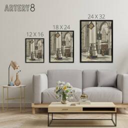 "Artery8 Cornelis Ploos van Amstel Gothic Church Interior Framed Canvas Art in Grey - Size: W12"" x H16""" - thumbnail 4