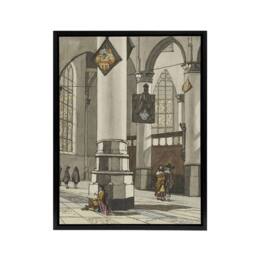 "Artery8 Cornelis Ploos van Amstel Gothic Church Interior Framed Canvas Art in Grey - Size: W12"" x H16""" - thumbnail 1