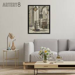 "Artery8 Cornelis Ploos van Amstel Gothic Church Interior Framed Canvas Art in Grey - Size: W12"" x H16""" - thumbnail 3