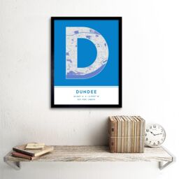 "Wee Blue Coo Wall Art Print Dundee Scotland United Kingdom City Map Modern Typography Stylish Letter Framed Word in Blue - Size: W12"" x H16""" - thumbnail 2