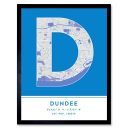 "Wee Blue Coo Wall Art Print Dundee Scotland United Kingdom City Map Modern Typography Stylish Letter Framed Word in Blue - Size: W12"" x H16""" - thumbnail 1