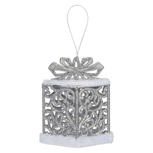 VFM e-Store Christmas Gift Box Hanging Decoration 13cm x 12cm Silver X 1 - Size: 13 cm x 12 cm - image 1