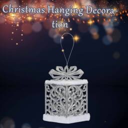 VFM e-Store Christmas Gift Box Hanging Decoration 13cm x 12cm Silver X 1 - Size: 13 cm x 12 cm - thumbnail 3