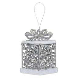 VFM e-Store Christmas Gift Box Hanging Decoration 13cm x 12cm Silver X 1 - Size: 13 cm x 12 cm - thumbnail 1