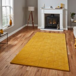The Rug Shop UK Yellow Luxurious Modern Easy to clean Machine Made Chequered Area Rug - Size: 150 cm x 230 cm - thumbnail 1