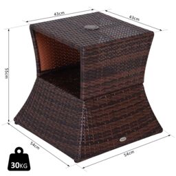 OUTSUNNY Rattan Side Table Outdoor Tea Coffee with Umbrella Hole for Bistro Patio Garden in Brown - thumbnail 3