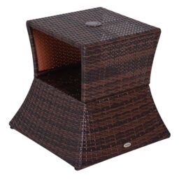 OUTSUNNY Rattan Side Table Outdoor Tea Coffee with Umbrella Hole for Bistro Patio Garden in Brown - thumbnail 8